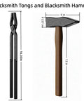 Two Piece Wolf Jaw Blacksmith Tongs And Hammer Set For Knife Making High Carbon Steel Forging Tools, dimensions shown