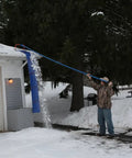 Roof Snow Rake With Seventeen Inch Wide Head And Fifteen And A Half Foot Telescoping Pole For Quick Snow Removal From The Ground No Fuss Snap Together Assembly With Four Fiberglass Handles Ideal Roof Clearing Tool Assembled In The USA, clearing snow from roof edge