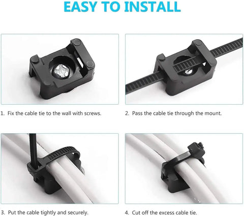 Installation guide for Heavy Duty Three Hundred Screw Mount Cable Ties and Straps to secure wires easily.