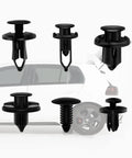 All In One Car Retainer Clips Kit 200 Pieces Plastic Fasteners Set for Auto Body Panels shown with car in background.