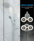 4 Pack Sliding Door Roller Hardware Replacement Kit For Smooth Patio, Bathroom, And Closet Doors Quiet Wheel Guide Pulleys And Durable High Precision Trolleys Easy Mount For A Smoother Slick Squeak Free Slide shown with polished bathroom setting.