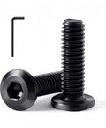 Rock Solid 1/4 20 X 1 Flat Head Hex Socket Cap Screws And Bolts Made From Genuine 304 Stainless Steel With Black Oxide Coating For Hard Working Tradesmen And Weekend Warriors Comes With Allen Tool, showing two black oxide cap screws and an Allen tool.