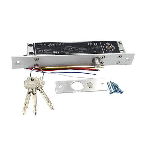 12V Electric Drop Bolt Lock Boasting Manual Unlock Cylinder Normally Open Electronic Deadbolt For Door Access Control with keys and installation hardware.