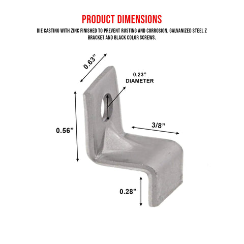 Dimensions of Z bracket from Table Top Fasteners Set With Screws, Heavy Duty Solid Steel Construction For Woodworking Projects