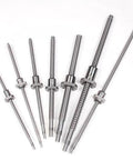 Assorted ball screws, including Beefed Up 450mm Ball Screw With Machined Ball Nut Ends For 3D Printers And CNC, on a white background.