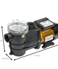 No Nonsense 0.75 HP High Flow Pond And Pool Pump For Above Ground Pools Self Priming With Strainer Basket 2400 GPH 1.5 Inch NPT Inlet And Outlet DIY Install side view