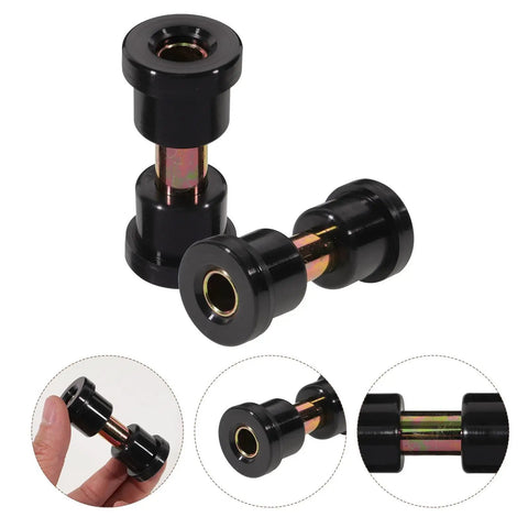 Rear Golf Cart Leaf Spring Bushings Kit With Rubber And Iron Parts 8 Piece Replacement Set. Close-up of bushings on white.
