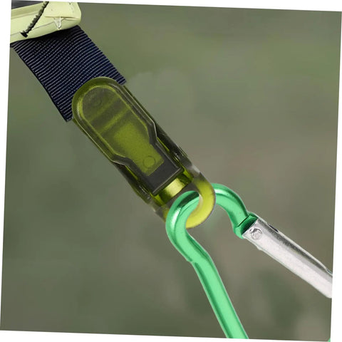 Close-up of Heavy Duty Tarp Clips And Tent Clamps Weatherproof Plastic For Lock Tight Fastening with carabiner attachment