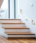 Pair Of Slick Clear Acrylic Interior Stair Handrails Mounted To Rust Proof Gold Brackets Heavy Duty Safety Grab Bars Anti Skid Top Shelf Quality For Modern Home Reno against stairs.