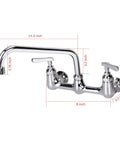Commercial 8 Inch Center Wall Mount Kitchen Faucet With 12 Inch Swivel Spout And Two Handles For 2 Or 3 Bay Prep And Utility Sinks