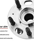 Close-up of a Front Or Rear Wheel Bearing And Hub Assembly For GM Cars And SUVs Fits Malibu Impala Equinox Terrain Lacrosse Regal Saab 9 5 Cadillac XTS CTS 2010 2017 Durable Wheel Hub Replacement showing 5-lug design and silver finish.