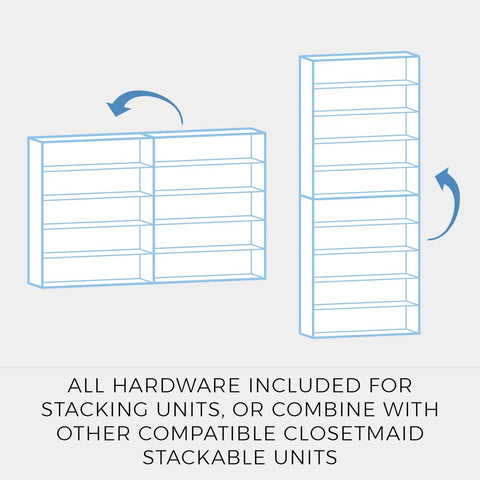Illustration of Five Shelf Stackable Shoe Organizer For Closets, White Laminate showing stacking versatility