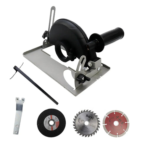 45 Degree Adjustable Angle Grinder Holder Base Bracket With Shield Cover For 100 125mm Grinders Beefed Up Heavy Duty Metal Frame Thickened Base Plate Keeps Cuts Smooth And Stable Without Shifting During Heavy Duty Cuts shown with attachments