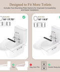 Illustration showing mounting plate options for Butter Smooth Tankless Electric Bidet Toilet Seat fitting round toilets 16"-19.5"