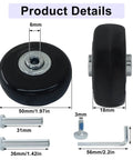 Premium Top Shelf Heavy Duty Rubber Luggage Replacement Wheels 50X18Mm 4 Pack With Metal Axles And Screws For Smooth Rolling Suitcase Repair and Travel Gear Upgrades with detailed measurements.