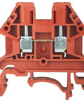 DIN Rail Terminal Block Screw Type DK2.5N-RD Red, UL 600V 20A 12-22AWG, heavy-duty screw terminal with durable red housing front view