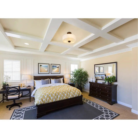 Three Light Matte Black Semi Flush Mount Ceiling Fixture With Tuscan Inspired Details UL Listed in modern bedroom setting