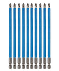 Anti Slip Phillips PH2 Screwdriver Bit Set Ten Pieces With Magnetic One Quarter Inch Hex Shank And Six Inch Length S2 Steel