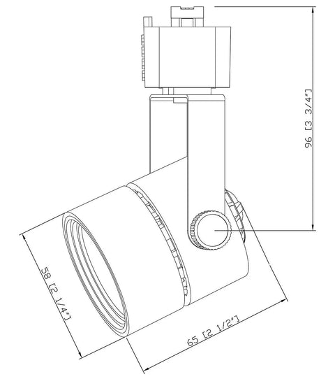 Technical drawing of 8W Dimmable LED Track Light Head Kit With CRI90 Plus 5000K Daylight Adjustable Tilt 40 Degree Beam Halo Style