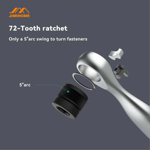 72-tooth ratchet of Snap To Go Mini Ratchet And Screwdriver Set 41 Pieces Portable DIY Friendly Home And On The Go Repair Kit