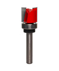 Top Bearing Flush Trim Router Bit 5/8 Inch Diameter With 1/4 Inch Shank, 2-1/4 Inch Overall Length, Carbide Cutters, displayed vertically