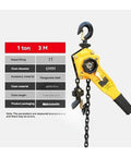 Heavy Duty 0.75T Hand Chain Hoist With Manganese Steel Hook For Pulling Tightening Projects Portable Lever Block Inverted Rigger Gear With 3 Meter Chain shown with specifications.