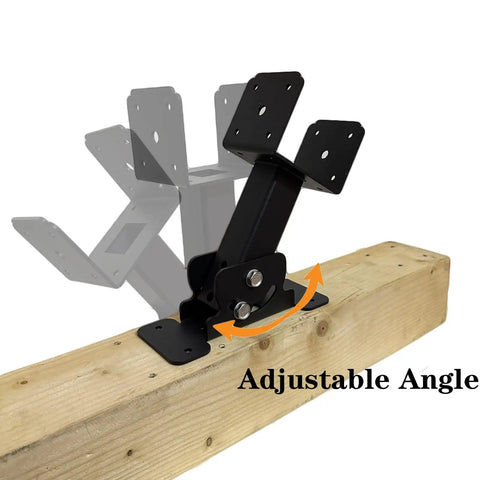 Beefy Adjustable Angle Pergola Brackets For 4x4 And 4x6 Wood Beams - Heavy Duty Roof Riser Brackets For Patio Gazebo, Weatherproof Galvanized Steel With Black Powder Coat, Fits Outdoor Pergolas