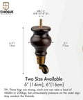 6 Inch Wooden Furniture Legs With Casters Wheels Pack Of 4 Classic Walnut Solid Wood Round Bun Feet For DIY Projects
