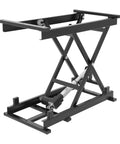 Heavy Duty Electric Lift Table Platform Cart 350 Pound Capacity Adjustable Height Range black steel frame with hydraulics visible