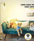 Gold Floor Lamp For Bedroom And Living Room, Industrial Tall Standing Light With Pedal Foot Switch next to green sofa with dogs