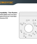 Heavy Duty Guide Rail Adapter For Fixed Base Trim Routers Locks Snug To DeWalt Makita Or Milwaukee Tracks diagram showing compatibility layout.