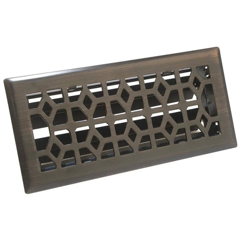 Marquis Floor Register 4 In By 10 In Duct Opening In Dark Oil Rubbed Bronze With Solid Steel Face, angled view showing design and finish.