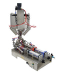 Heavy Duty Double Head Piston Liquid Filling Machine With Heating Stirrer And Mixer For Thick Pastes Cream Oil Chili Sauce Crushing 50 To 500 Ml Batches 110V Built Different Gear in stainless steel with piston mechanism.