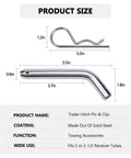 Heavy Duty Trailer Hitch Pin And Clip With Grooved Head, Five Eighths Inch Diameter, Angled One Hundred Five Degrees, Fits Two Inch And Two And A Half Inch Receiver Hitches, Rock Solid Latch For Easy Installation shown with dimensions