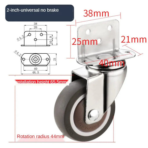 Heavy Duty Silent Swivel Casters With Soft Rubber Universal Wheels For Furniture Movers, 2-inch size, with stainless steel base.