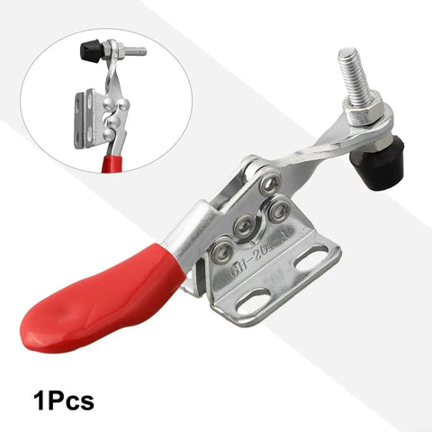 Heavy Duty Quick Release Toggle Clamp Vertical Hand Clip For CNC Woodworking And Metalworking, 27Kg Holding Power, 80mm Horizontal Hinged Clamp, Fast Clamping, Built Tough Metal Construction, Silver Finish, red handle