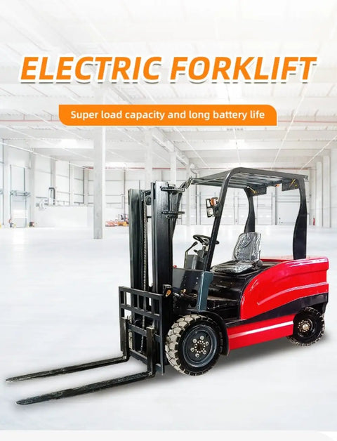 Heavy Duty Electric Forklift A Legit Workhorse For Commercial Warehouses And Industrial Material Handling Smooth Operator Built To Crush Heavy Loads All Day Long in warehouse with red and black design.