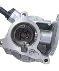 Front view of a brake vacuum pump with aluminum housing, mounting flange and vacuum port.