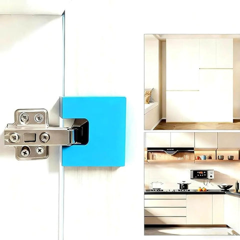 Close-up of Magnetic Hinge Jig Kit For Quick No Drill Needed Door Install And Drawer Woodworking Accurate Hinges Cutting Guide