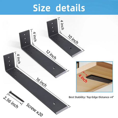 Rock Solid 10 Inch Countertop Support Brackets 3 Pack Built Tough Steel showing size details and mounting instructions