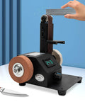 96 Watt 7 Speed Mini Belt Sander Bench Grinder And Polisher featuring dual wheels for sharpening kitchen knife with digital display.