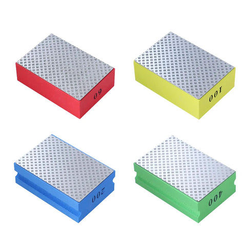 Four Piece Diamond Hand Polishing Pads Set For Ceramic Tile And Glass, Handheld Sanding Blocks With 60 100 200 400 Grit, Foam Backed