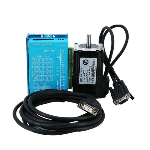 NEMA 23 Closed Loop Stepper Motor 285 Oz In 2 Nm 3A With HBS57H Servo Driver 24 80V And 3 Meters Encoder Cable For CNC Machines 3D Printers And Robotic Projects Beefy Torque And Reliable Performance. black NEMA 23 motor with encoder cable and HBS57H driver