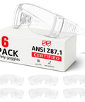Over Eyeglasses Safety Goggles 6 Pack Anti Fog Anti Scratch ANSI Z87.1 Polycarbonate Wraparound Lenses For Men Women