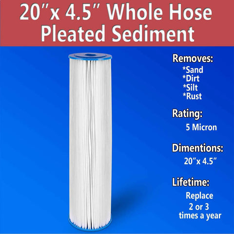 Tough As Nails 20 Inch Big Housing Water Filter With A 5 Micron Pleated Sediment Cartridge That Is Fully Washable Reusable And Designed To Kick Sand Rust Silt To The Curb For Crisp Clean Household Flow