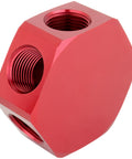 Red Three In One Three Eighths Inch FNPT Hose Manifold For Air Compressors And Pneumatic Systems With Multi Port Distribution Block