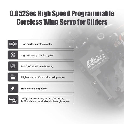 Micro Steering Servo 0.052 Sec HV High Speed Full Metal Gear Coreless Digital Mini Servo For Small Airplanes And Gliders A06CLS V2