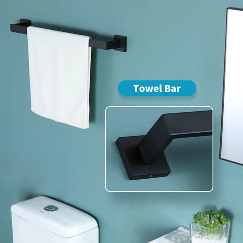 Matte Black 4 Piece Bathroom Hardware Set Stainless Steel Wall Mount Includes 23.6 Inch Towel Bar Toilet Paper Holder Towel Ring And Coat Hook SUS304 Quality