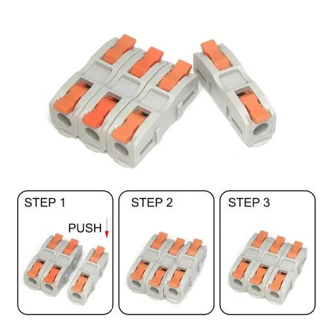 Multi In Out Wire Connector Terminal Block For Fast Tool Free Splicing Of Solid Stranded Copper Cables In Junction Boxes With Flame Retardant Pa66 Housing And Tin Plated Contacts Supporting Up to 32 Amps Perfect For Lighting Projects, 3-port