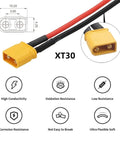XT30 Power Connector Male To Male 18AWG Extension Cable No-Fuss High Current And Low Resistance Antioxidant Anti-Corrosion Diagram
